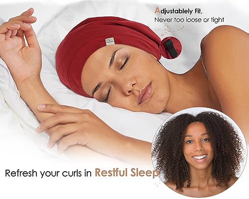 YANIBEST Silk Satin Bonnet Hair Cover Sleep Cap - Wine Red Adjustable Stay on Silk Lined Slouchy Beanie Hat for Night Sleeping