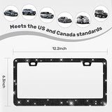 2 Pack Bling License Plate Frames, Sparkly Rhinestone Diamond Car License Plate Cover for Women, Stainless Steel Car Accessories with Glitter Crystal Caps (Black)