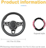 Bling Car Steering Wheel Cover, 15 Inch Rhinestones Soft Leather Elastic Steering Wheel Protector, Sparkly Crystal Diamond for Women Girls, Car Interior Accessories for Most Cars (Pink)