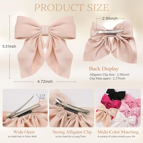 6Pcs Hair Bows for Women, Bow Hair Clips, Silky Satin Hair Bows for Girls, Pink Hair Ribbon, Cute Bow Clips for Women, Hair Accessories Valentine's Day Gifts
