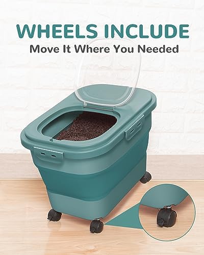 20-23 Lbs Dog Food Storage Container - Collapsible Dog Food Container with Attachable Casters and Scoop,Travel Silicone Bowl, Pet Food Storage Containers to Keep Dry Food Fresh,Easy to Move