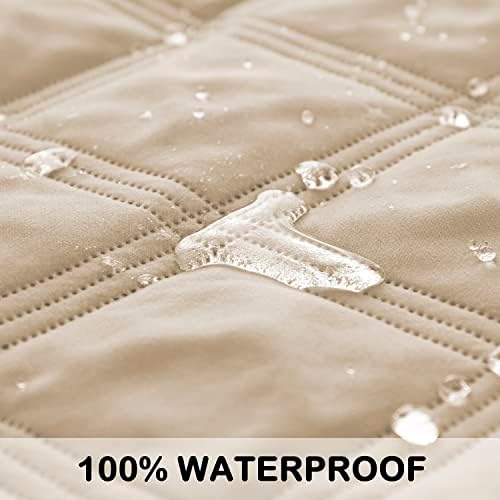 fuguitex Waterproof Dog Blanket, Pet Friendly Reversible Throw Essential for Small Dogs, Tear Resistant Leakproof Washable Couch Cushion Bed Protector Cover for Indoor Furniture（68"*82",Beige+Cream