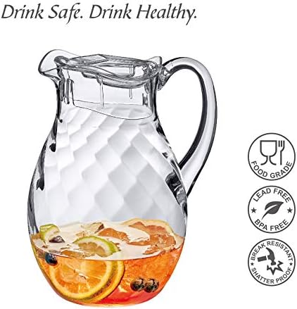 Amazing Abby - Bubbly Whirly - Plastic Pitcher (64 oz, 2 Quart), Clear Water Pitcher with Lid, Fridge Jug, BPA-Free, Shatter-Proof, Great for Iced Tea, Sangria, Lemonade, Juice, Milk, and More
