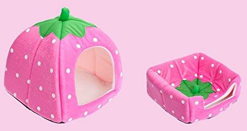 Vedem Pet Portable Strawberry Fleece House Bed for Dog/Cat/Rabbit/Hamster/Guinea-Pigs (S, Pink)