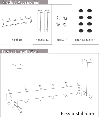 DOKU 2Pack Over The Door Hook, Heavy Duty Over Door Hanger Holder for Coat Robe Hat Clothe Towels Hanging, Bathroom Organizer Towel Rack 12 Hooks, Matte Black