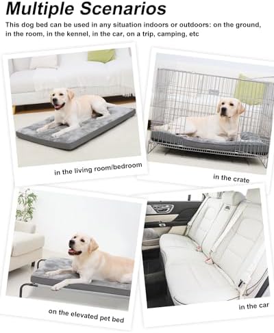 Dog Bed for Crate Washable Extra Large Dog Bed Plush Dog Kennel Pad Pet Sleeping Mat with Anti-Slip Bottom, 47x29 Inch, Grey