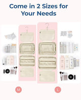 BAGSMART Travel Toiletry Bag with Jewelry Organizer, Hanging Travel Bag for Toiletries, Puffy Makeup Cosmetic Bag Organizer, Carry-on Travel Accessories Essentials, Beige-L