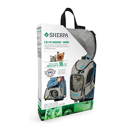 Sherpa 2-in-1 Backpack Travel Pet Carrier, Airline Approved & Guaranteed On Board - Gray, Medium (Brick & Mortar Version)