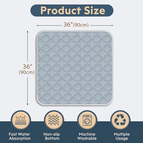 Washable Pee Pads for Dogs - 2 Pack Reusable Pee Pads with Dog Paw Shape Non-Slip Backing (Light Grey, 36" X 36")