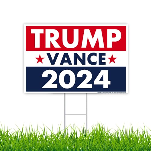 Trump Vance 2024 Yard Sign, Donald Trump President JD Vance Vice President 2024 Yard Sign, 18" x 12" Double-Sided Sign, Metal H-Stake