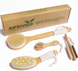 Natural Boar Bristle Dry Brush - Exfoliating Body, Face & Foot Brush, Long Handle Back Scrubber, Meridian Pressure for Lymphatic Drainage & Cellulite