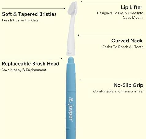 Jasper Microbrush Cat Toothbrush, Soft-Bristled Toothbrush Kit for Felines & Small Dogs, Premium Non-Slip Handle with 2 Replaceable Tooth Brush Heads, Use with Cat Toothpaste