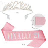 21st Birthday Crowns and Sashes for Women, Princess Tiara Birthday Sash Set Elegant Sliver Crown with Combs for Girls Crystal Tiaras Birthday Headpieces for Party Hair Accessories Gifts