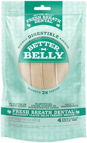 Better Belly Highly Digestible Rawhide Dental Chews, Treat Your Dog to a Chew with NO Artificial Colors or Flavors