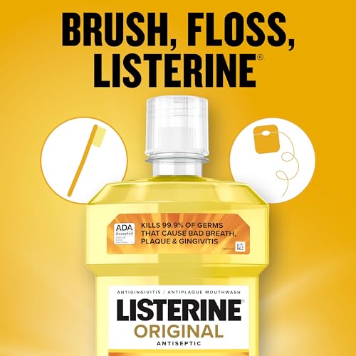 Listerine Original Antiseptic Oral Care Mouthwash to Kill 99% of Germs That Cause Bad Breath, Plaque and Gingivitis, ADA-Accepted Mouthwash, Original Flavored Oral Rinse, Twin Pack, 2 x 1 L