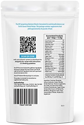 JustFoodForDogs DIY Nutrient Blend for Homemade Dog Food, Fish & Sweet Potato Recipe, 5.92oz