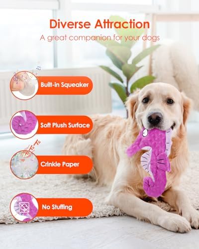 HGB Squeaky Dog Toys - No Stuffing Crinkle Plush Dog Toys for Small Medium Large Breeds, for Aggressive Chewers, Puppy Teething, Pet Entertaining, 2 Pack