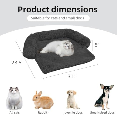 Calming Dog Bed Fluffy Plush Dog Mat for Furniture Protector with Removable Washable Cover for Large Medium Small Dogs and Cats (XS(31“x23.5”x5“), Dark Grey)