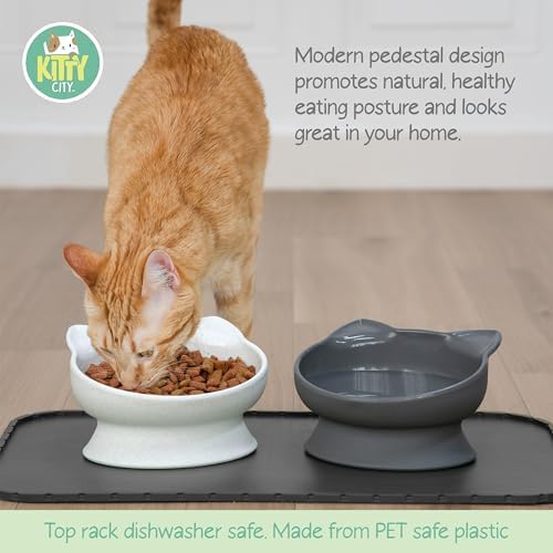 Kitty City Raised Cat Ear Bowls, Large Bowls 2pk (Modern)