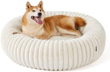 Bedsure Donut Large Dog Bed - Washable Faux Fur Dog Beds Large Sized Dog with Corduroy Fleece & Anti Slip Bottom, Round Pet Beds with Removable Cover, Cream, 36x36x10 inches