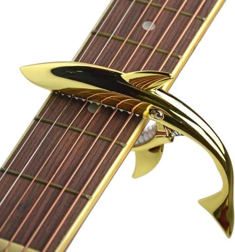 Guitar Capo Shark Guitar Capo Acoustic Capo Electric Guitars Capo Premium Zinc Alloy Guitar Accessories Ukulele Mandolin Banjo Bass (Gold with 6 Picks)
