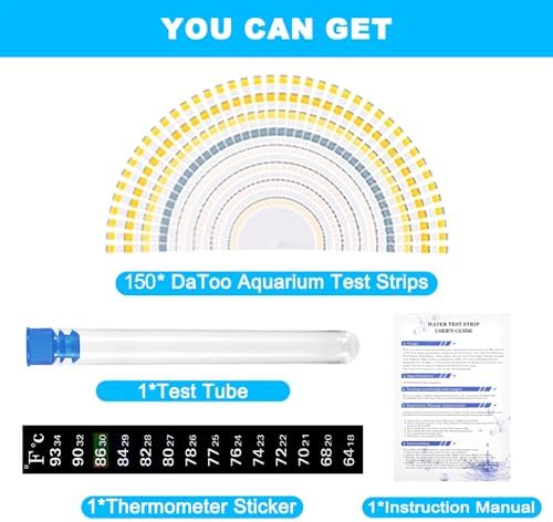 8 in 1 Aquarium Test Kit Fish Tank Test Strips Accurate Water Quality Testing Strips for Ammonia PH Total Alkalinity Carbonate Hardness Free Chlorine Nitrate Nitrite Temperature (150 Strips)