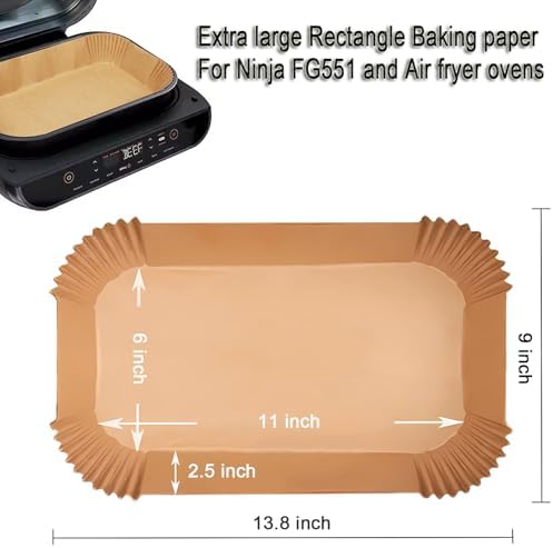XL 11.5inch Rectangular Air Fryer Liners For Ninja FG551 Foodi Smart XL 6-in-1 Indoor Grill Air Fry Baking Parchment Liners Disposable 100Pcs For Ninja DG551 IG601 Air Fryer Oven Accessories