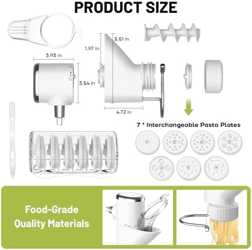 Gvode Pasta Press Attachment for Kitchenaid Stand Mixers - Gourmet Pasta Press Attachment for Kitchen aid with 7 Interchangeable Pasta Plates, Pasta Extruder Accessories