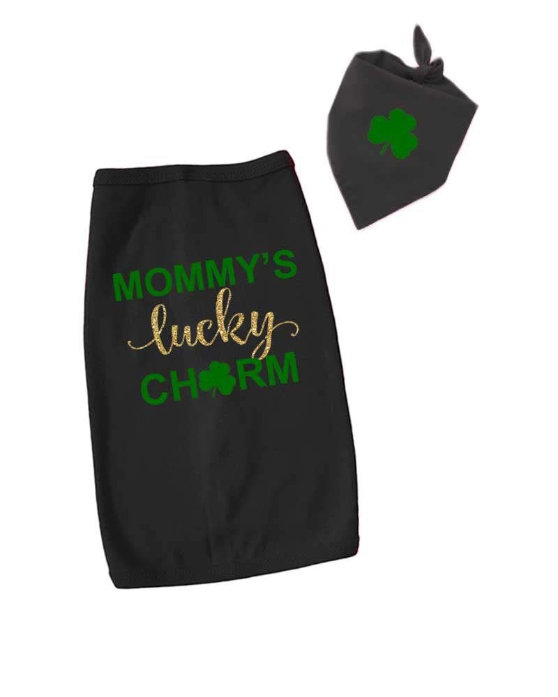 Patrick's Day Dog Tee - Mommy's Lucky Charm, Black, XL