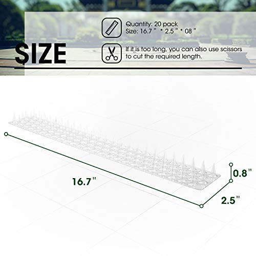 Buzzlett 27.8ft (Pack of 20) Transparent Plastic Bird Spikes for Indoor Outdoor use,Effective Keep Pigeons and Squirrels Away