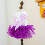 Dog Fairy Costume with Butterfly Wings, Cat Princess Dress for Small Dogs Girls, White Lace Knit Top and Purple Tulle Skirt, Fairy Wings for Dogs Halloween Outfit 14.3-17.6lbs (Purple,XL)