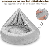 JOEJOY Dog Beds for Small Medium Dogs, Cozy Cuddler Luxury Puppy Pet Bed with Blanket Attached, Donut Round Calming Anti-Anxiety Dog Burrow Cave Bed - Anti-Slip Bottom and Machine Washable 26 inch