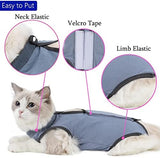 Cat Surgery Recovery Suit Cat Onesie for Cats After Surgery Spay Surgical Abdominal Wound Skin Diseases E-Collar Alternative Wear (Grey-Blue-M)