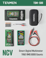 TESMEN TM-510 Digital Multimeter, 4000 Counts, Smart Measurement, Auto-Ranging Voltmeter; Voltage Tester with Non-Contact Voltage Function, Measures AC/DC Voltage, Resistance, Continuity – Green