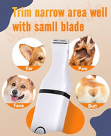 oneisall Pet Paw Trimmer,Corldless Quiet Dog Trimmer for Grooming with Double Blades,Low Noise 2 Speed Small Dog Grooming Clippers for Paws, Eyes, Ears, Face, Rump