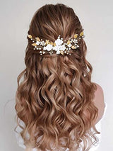 CASDRE Flower Bride Wedding Hair Vine Pearl Bridal Headpiece Leaf Hair Accessories Hair Piece for Women and Girls (B Gold)