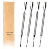 Cuticle Pusher Tools - Professional Nail Cuticle Pusher Cuticle Remover Cuticle Trimmer Spoon Shaped Nail Cleaner Dual Sided Metal Stainless Steel Manicure Pedicure for Women 4 Pack Set