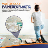6 Pack 12 x 9 ft Extra Large Plastic Drop Cloth for Painting - Light & Durable Tarp Cover for Furniture - Plastic Clear Tarp Waterproof - Paint Floor Covering - Painters Drop Cloth Sheeting