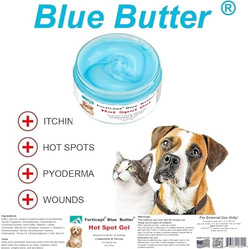 Forticept Blue Butter – Hot Spot Treatment for Dogs | Dog Wound Care | Skin Yeast Infections, Ringworm, Cuts, Rashes, First Aid Veterinary Strength Topical Ointment 4oz