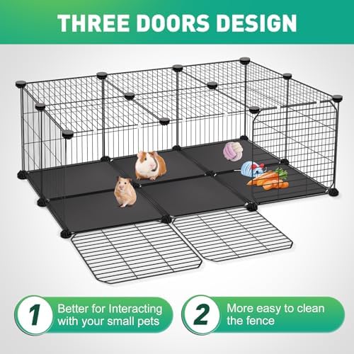 22 Panels Pet Playpen, Small Animal Playpen with Doors and Top, C&C Cage for Guinea Pigs, Rabbit, Bunny, Hedgehogs, Chinchillas, Rabbit Play Pen Indoor Outdoor, Metal Wire Yard Fence