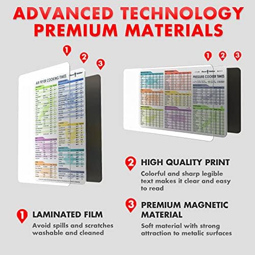 Air Fryer Magnetic Cheat Sheet Set & Instant Pot Magnet Set (2 Sets of 6 Pcs), Cooking Times Chart Magnet Sets for Instant Pot & Air Fryer Accessories (White).