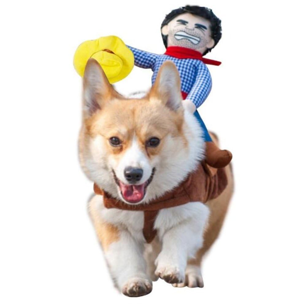 Cowboy Rider Dog Costume Waving Hat - Funny Dog Halloween Costumes with Doll and Hat, Adjustable Knight Style Costume for Labs, German Shepherds, and Golden Retrievers, and More (L)