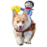Cowboy Rider Dog Costume Waving Hat - Funny Dog Halloween Costumes with Doll and Hat, Adjustable Knight Style Costume for Labs, German Shepherds, and Golden Retrievers, and More (L)
