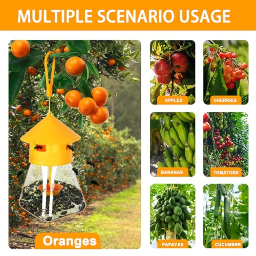 Simashts Reusable Fruit Fly Traps Outdoor Hanging with Fruit Fly Bait Trap Refill, Fly Killer Fruit Fly Catchers for Outdoor Vegetable Garden, Orchards (Not for Kitchen)