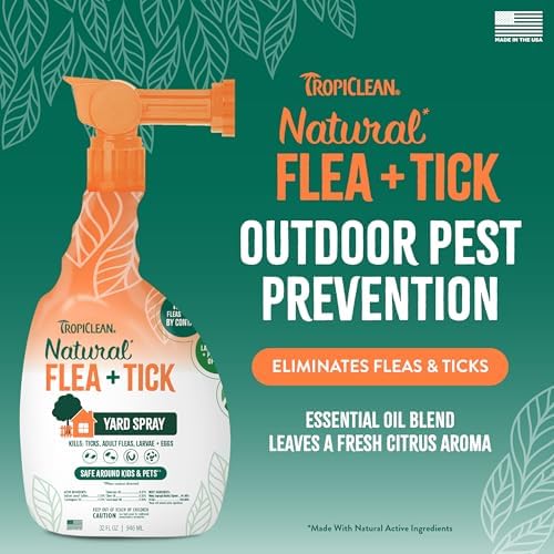 TropiClean Max Strength Flea and Tick Treatment Spray for Yard, Safe Prevention Around Kids & Pets, Powerful & Natural Defense, Made in USA, 32oz