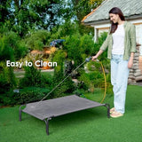 EHEYCIGA Tool-Free Assembly Elevated Large Dog Cot Bed, Raised Outdoor Dog Hammock, Lifted Pet Platform with Frame and Washable Waterproof Cooling Teslin Mesh and Anti-Slip Feet, 43x26 inch