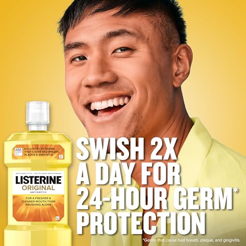 Listerine Original Antiseptic Oral Care Mouthwash to Kill 99% of Germs That Cause Bad Breath, Plaque and Gingivitis, ADA-Accepted Mouthwash, Original Flavored Oral Rinse, Twin Pack, 2 x 1 L