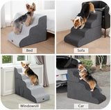 Dog Stairs for Couch Sofa and Chair, 3-Step Dog Steps for Small Dogs and Cats, Non-Slip Indoor Pet Step, Light Grey