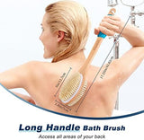 KIPRITII Ergonomically Back Scrubber for Shower - Double-Sided Back Brush Long Handle for Shower, Wet & Dry Brush for Cellulite and Lymphatic (Blue)