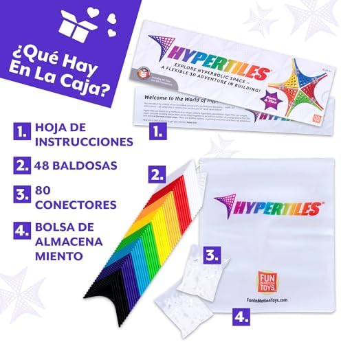 HyperTiles Hyperbolic Building Toy - 3" x 3" STEM Educational 3-Dimensional Adventure: 48 Tiles & 80 Connectors for Logic & Creativity - Infinite Shapes that Flex and Hinge - by Fun In Motion Toys